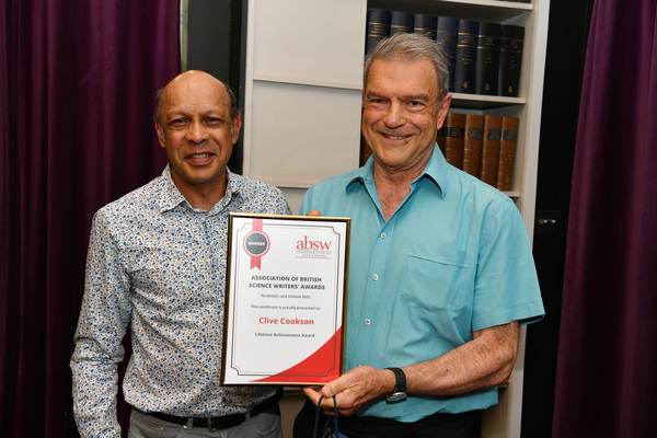Pallab Ghosh (on the left) delivered the award to Clive Cookson