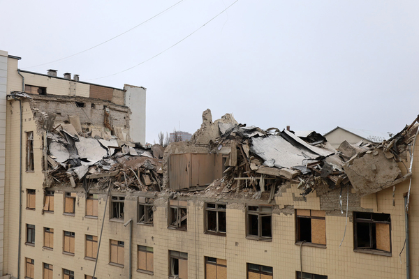 Academic building top floors destroyed by a missile attack.