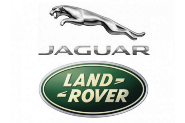 Jaguar Land Rover icon with a silver panther jumping over silver Jaguar text and a green oval Land Rover emblem