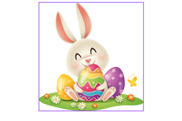 Easter bunny holding colourful eggs