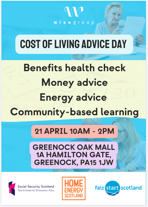 Cost of Living Advice day, 21st April, Oak Mall, Greenock 