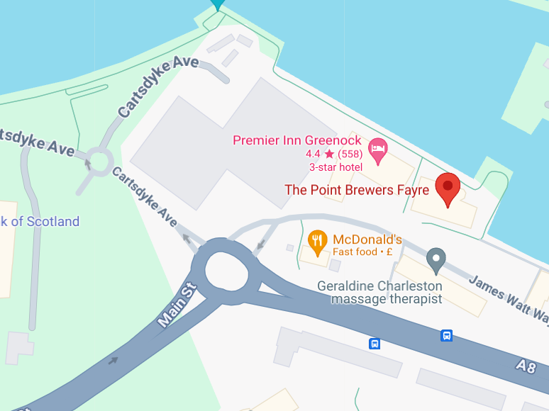 Map of Greenock showing Brewers Fayre