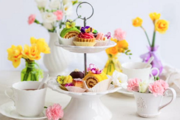 afternoon tea stand and flowers