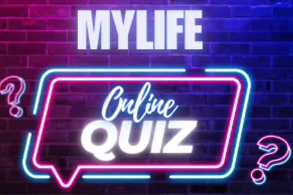 Neon sign saying Mylife Online Quiz