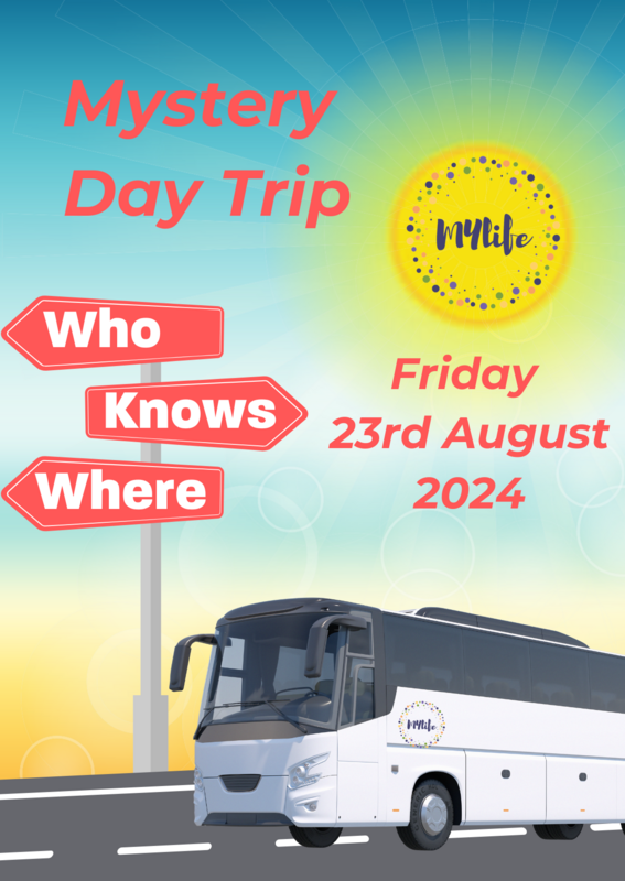 Event poster with pic of bus, roadsigns and details 