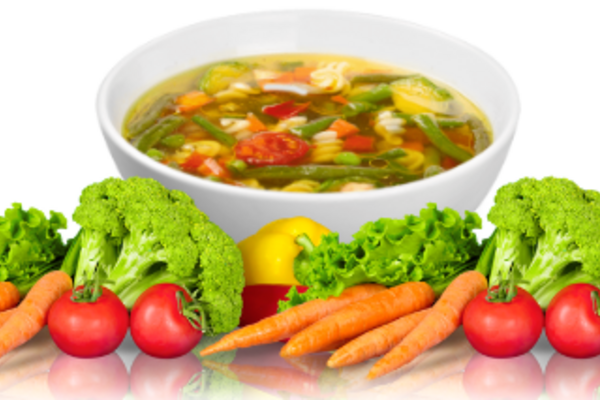 Vegetables and bowl of soup