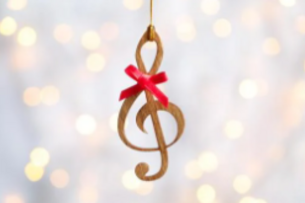 sparkly background with gold music note hanging down