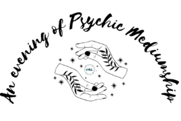 hands, stars and text 'an evening of psychic mediumship