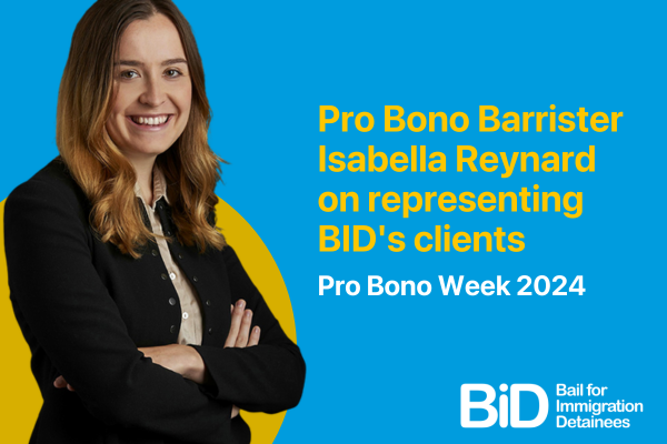 Image of Isabella facing the camera with her arms folded and a yellow circle behind her, the BID logo is in the bottom 