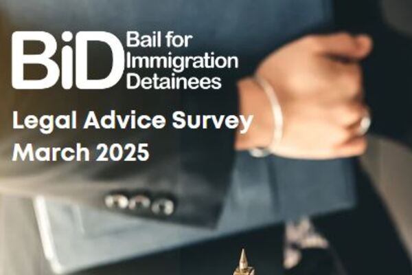 Front cover of legal advice survey shows BID logo and title over an image of a lawyer