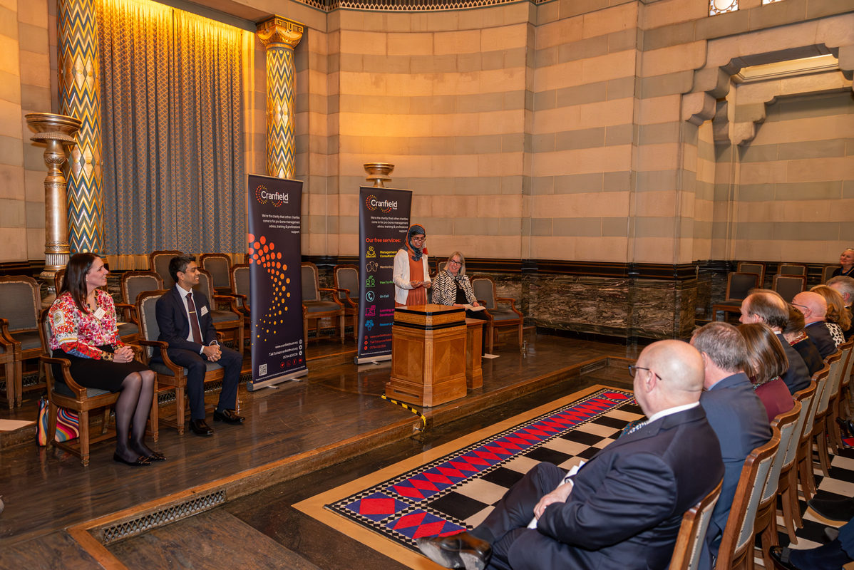 Photo of Salma Ravat speaking at the Cranfield Trust Charity Management Matters event.