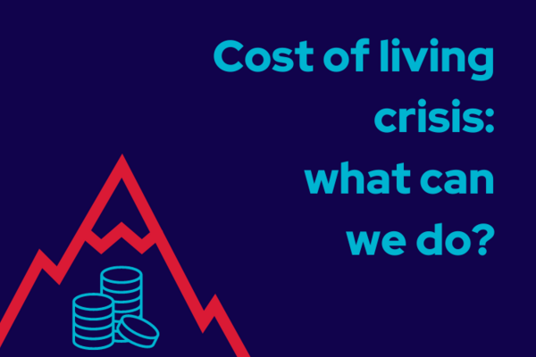 Graphic of a mountain with money in it saying Cost of Living Crisis - what can we do 