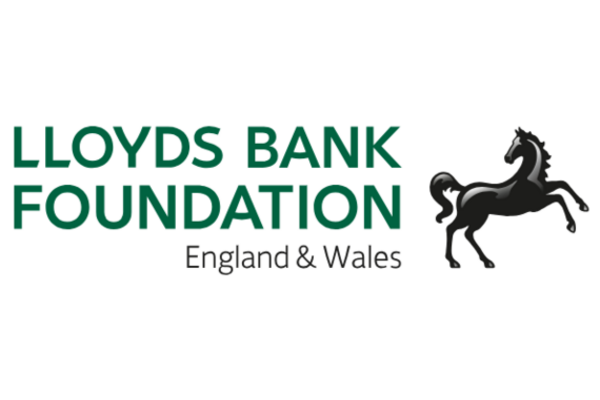Lloyds Bank Foundation logo, with Lloyds Bank Foundation written in dark green and a black horse to the right of the logo
