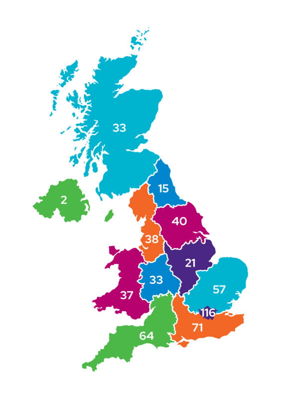 Coloured map of the UK