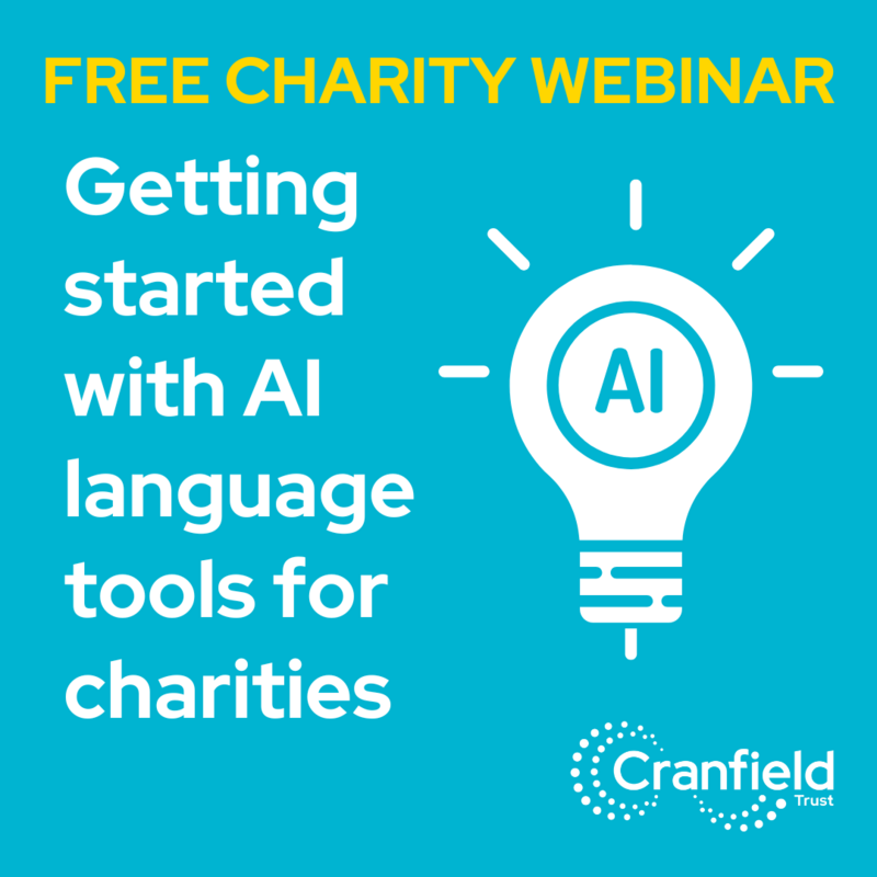 Graphic with the letters AI inside a lightbulb and the title of the webinar 