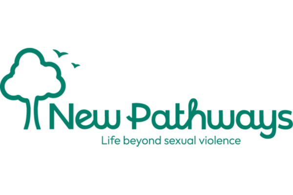 New Pathways logo which is green writing on a white background. It includes a drawing of a tree next to the words and also the strapline 'Life beyond sexual violence'