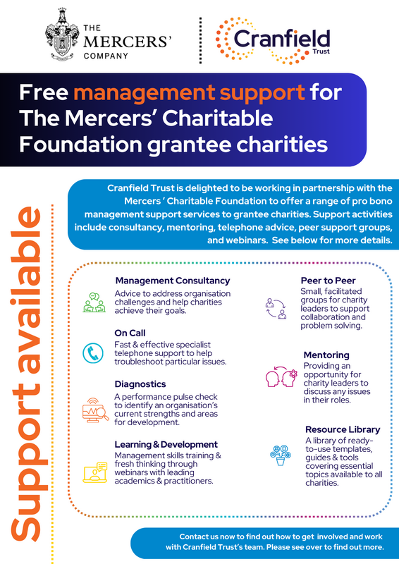 Image of a flyer with details of the services available to Mercers' grantholders