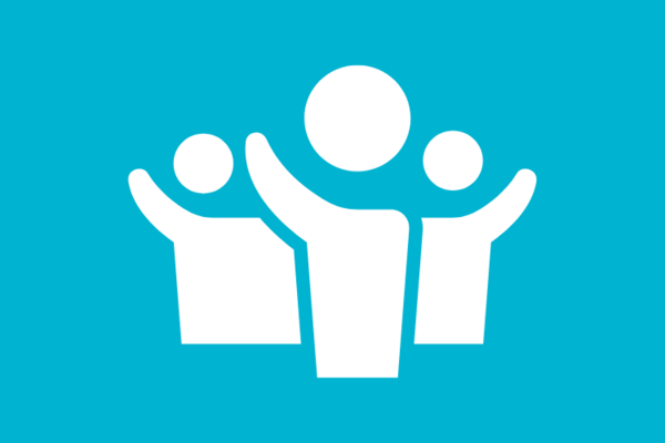 Graphic showing three peope with their hands in the air