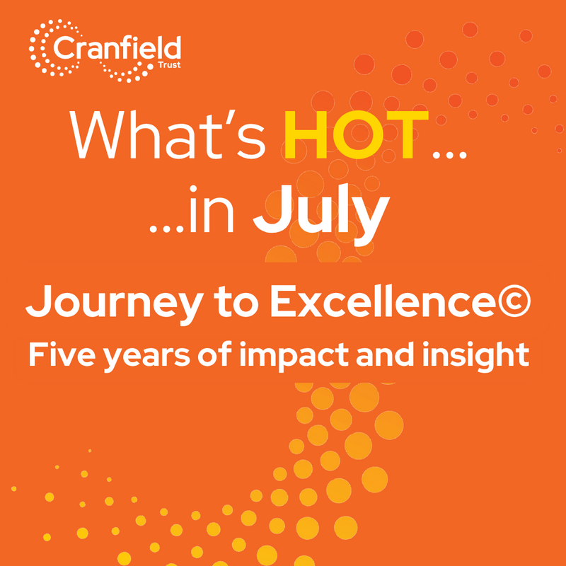 Graphic saying 'What's Hot in July, Journey to Excellence. Five years of impact and insight' , written in white on an orange background
