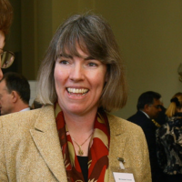 Photo of Amanda Tincknell, a lady with shoulder length grey hair, smiling at the camera