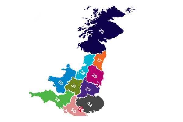 Coloured map of UK