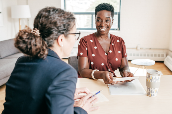 A mentor talking with a mentee