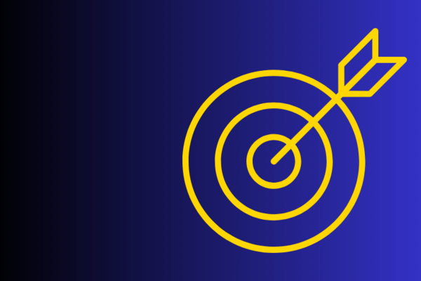 Graphic of an arrow in a bullseye against a gradient blue background