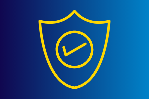 A yellow shield with a tick in it