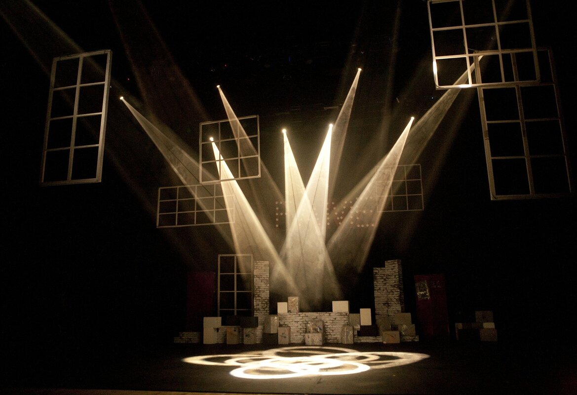 Image of a blank stage with spot lights and basic box set