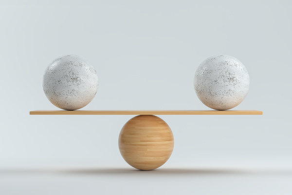two spheres balanced on a plane on a single sphere - trust