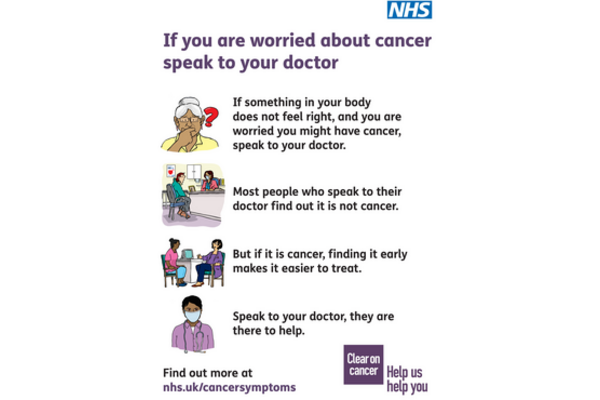 Speak to your doctor if you are worried about cancer  If something in your body does not feel right, and you are worried you might have cancer, speak to your doctor.  Most people who speak to their doctor find out it is not cancer.  But if it is cancer, finding it early makes it easier to treat.  Speak to your doctor, they are there to help.  Find out more at nhs.uk/cancersymptoms