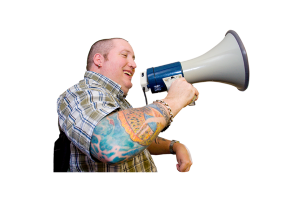 man talking in a loud speaker
