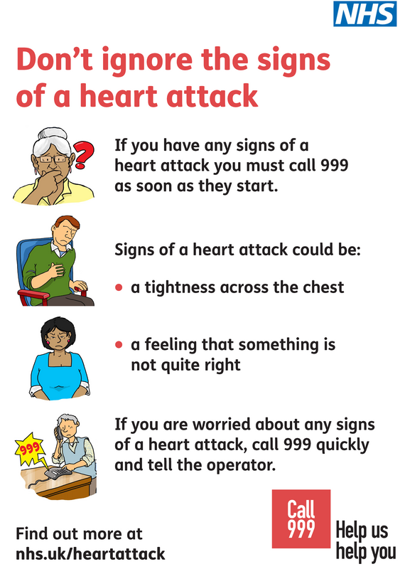 Don't ignore the signs of a heart attack poster/flyer from the NHS Easy Health