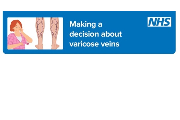 This image shows someone scratching their chin, whilst looking at an image of a pair of legs with protruding veins in the calf area