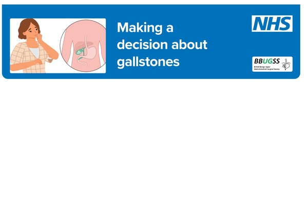 The image shows someone biting their nails whilst looking at a picture of where gallstones are on a human body.