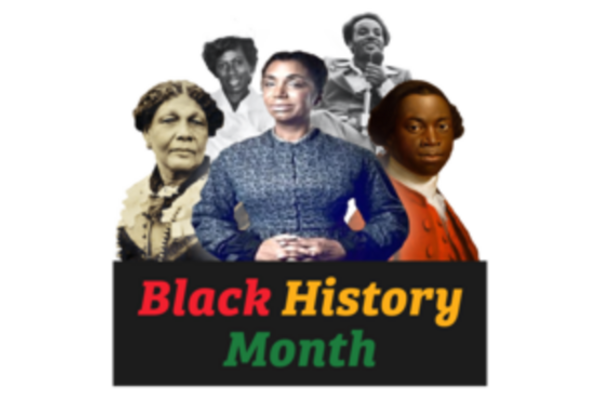 The image shows 5 significant black people, with the words "Black History Month" written below