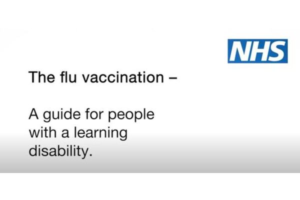 The image has an NHS symbol on the top right and the words "Flu vaccinations0 A guide for people with a learning disability"