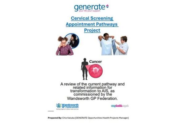 There are 3 images.. One of a nurse helping someone get undressed, another showing a GP and patient speaking to each other on the phone and the last image is a silhouette of a body with a pink bubble and the words "Cancer" 