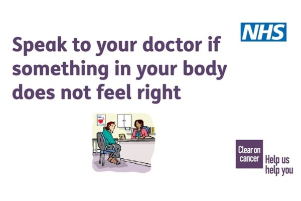 The image shows a patient, in a green top, talking to a doctor
