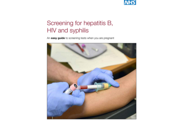 Front cover of the easy guide for the screening. It shows gloved hands putting a canular in someone's arm.