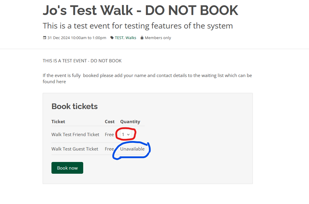 Test Walk booking page