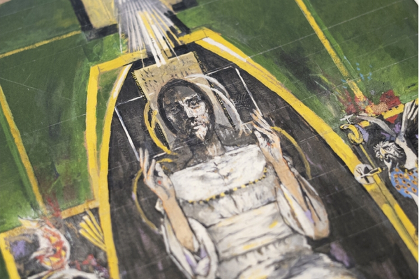 Close-up of Coventry Cathedral Tapestry: Christ in Glory (by Graham Sutherland)