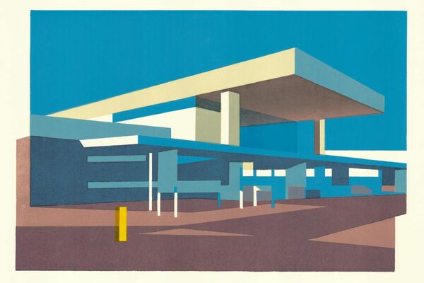 Post-war style picture of a modern building by Paul Catherall