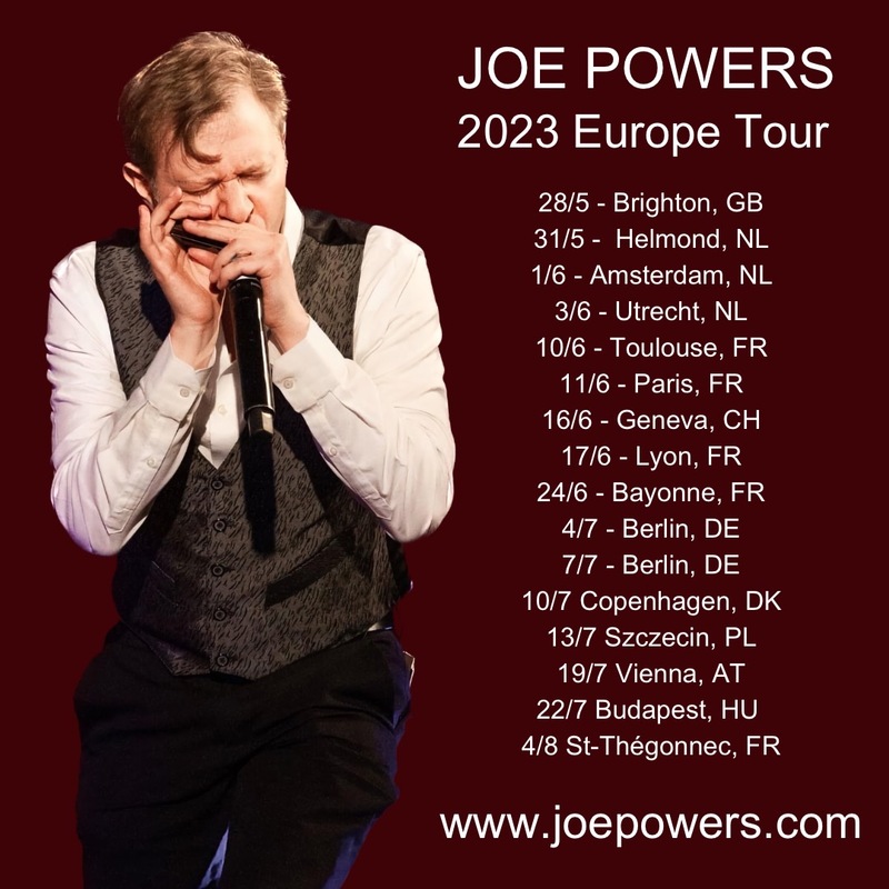 Poster of tour dates and Joe Powers playing harmonica