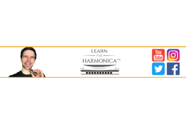 Photo of Liam Ward and his Learn the Harmonica with Liam Logo