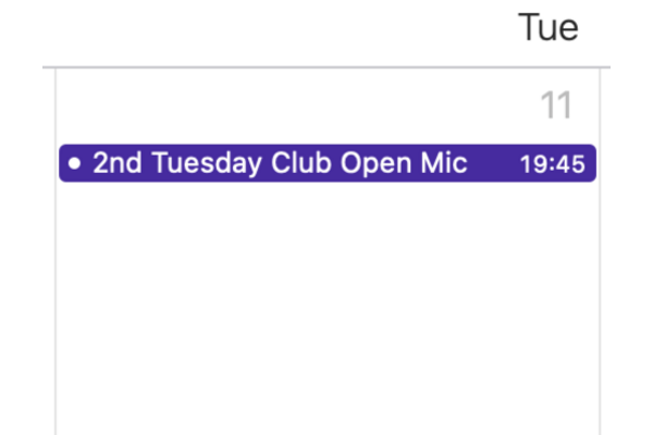 Calendar appointment, 2nd Tuesday in Feb, 11/02/2025