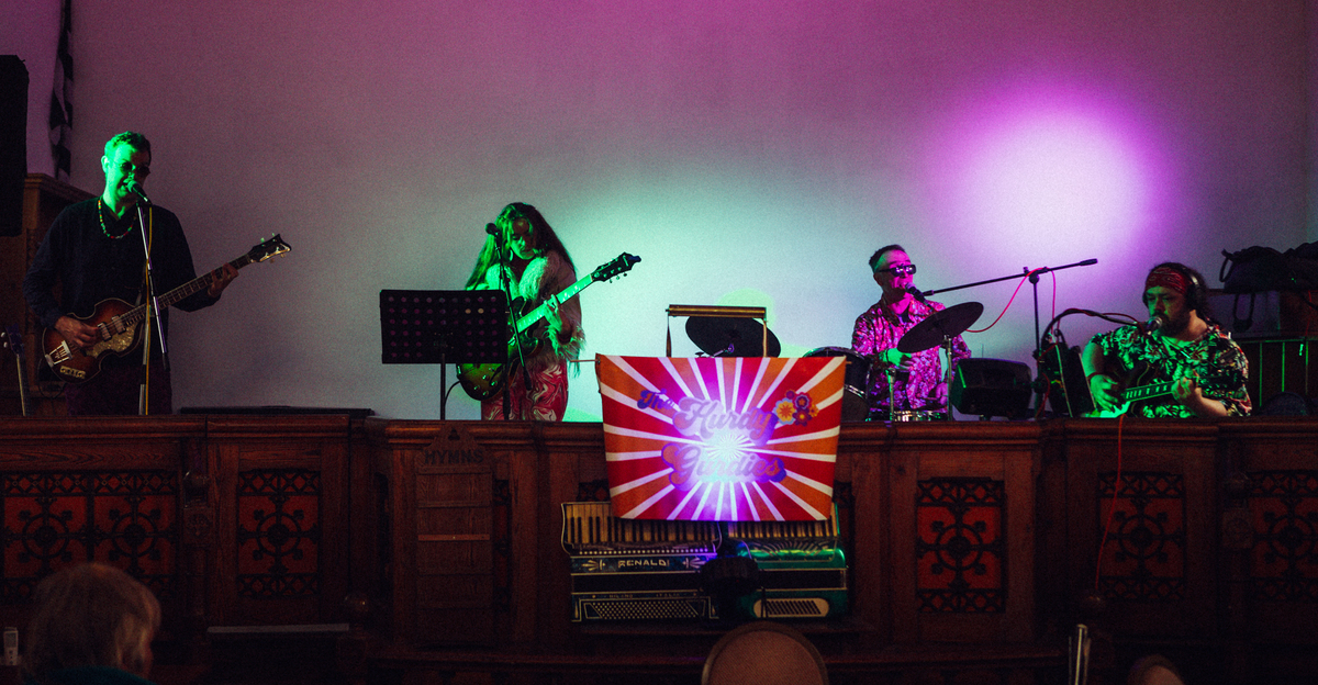 The Hurdy Gurdies playing in an old Cornish Chapel