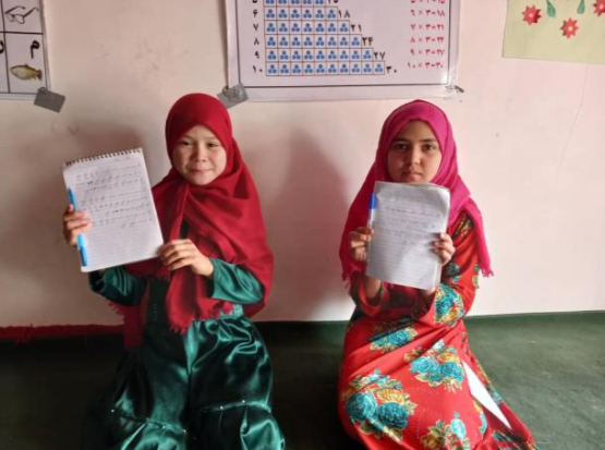 ​Zainab and her Friend Fatima practicing numeracy 