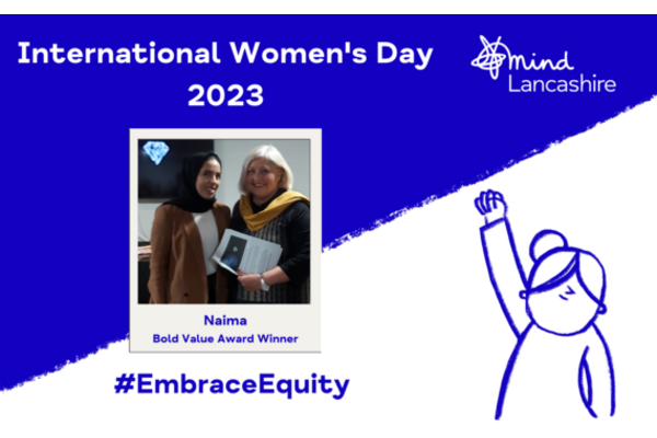 Text graphic saying International Women's Day 2023 #EmbraceEquity