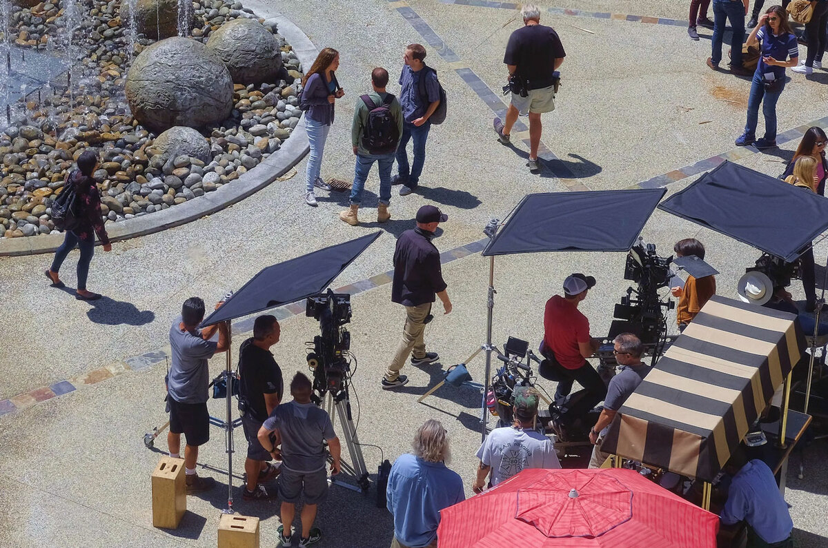 Film crew shooting on location